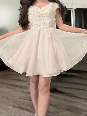Girls' Ivory Floral Appliqué Tulle Party Dress